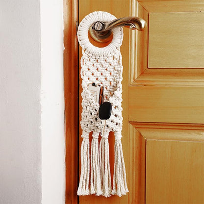 Macrame Hanging Wall Organizer - Small Boho Woven Storage Pouch for Keys, Phone & Mail - Decorative Cotton Tassel Tapestry for Dorm Room, Bedside & Narrow Spaces