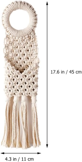 Macrame Hanging Wall Organizer - Small Boho Woven Storage Pouch for Keys, Phone & Mail - Decorative Cotton Tassel Tapestry for Dorm Room, Bedside & Narrow Spaces