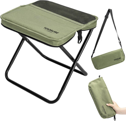 11.5" Tall Compact Collapsible Stool, Portable Folding Camp Stool with 2 Side Pockets, Lightweight Mini Folding Stool for Adults, Small Backpacking Stool for Fishing Hiking Trips (Black)