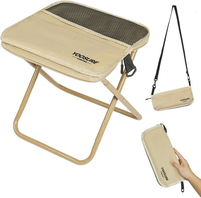 11.5" Tall Compact Collapsible Stool, Portable Folding Camp Stool with 2 Side Pockets, Lightweight Mini Folding Stool for Adults, Small Backpacking Stool for Fishing Hiking Trips (Black)