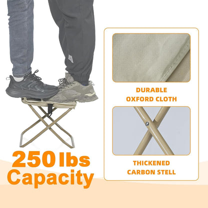 11.5" Tall Compact Collapsible Stool, Portable Folding Camp Stool with 2 Side Pockets, Lightweight Mini Folding Stool for Adults, Small Backpacking Stool for Fishing Hiking Trips (Black)