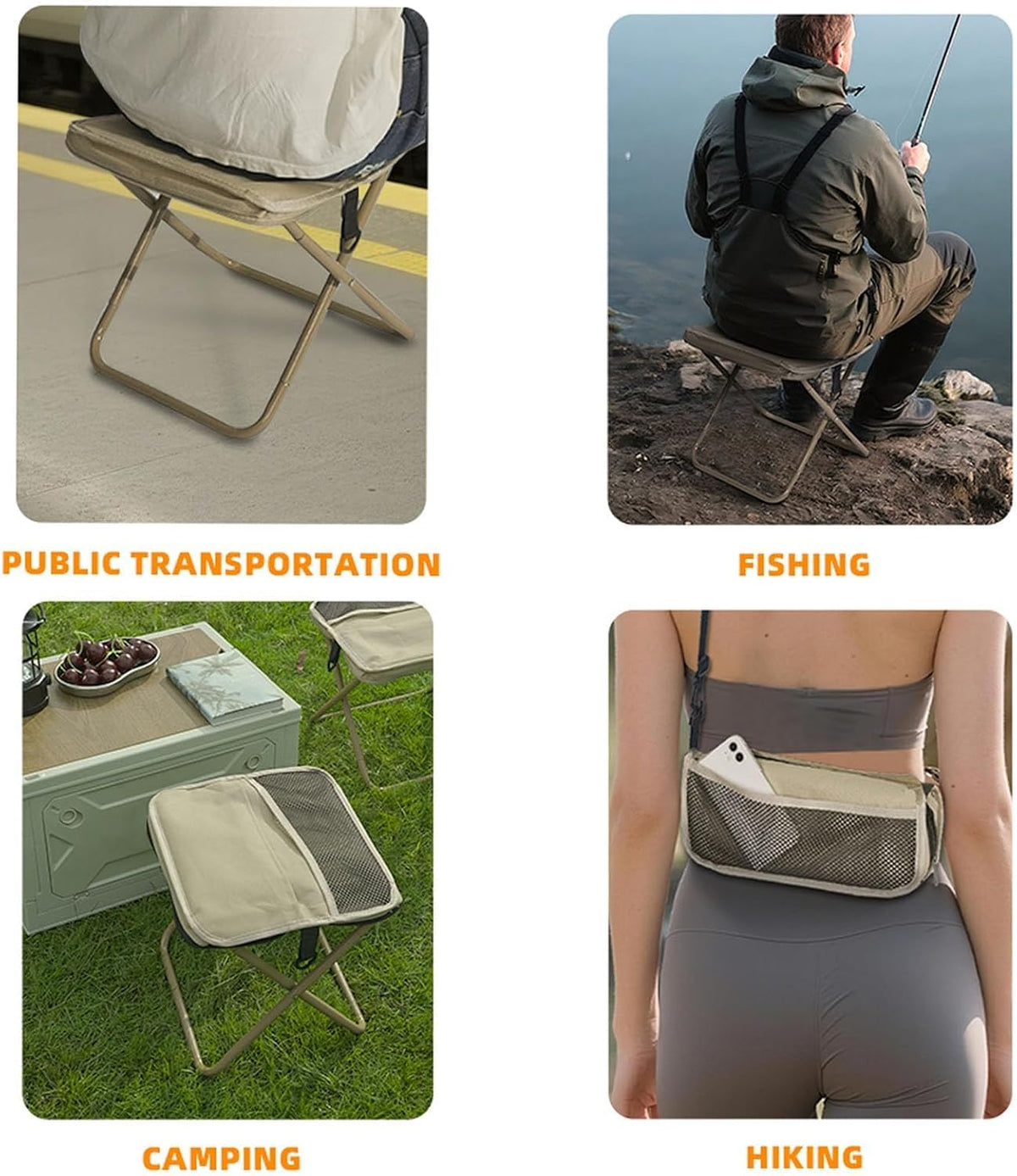 11.5" Tall Compact Collapsible Stool, Portable Folding Camp Stool with 2 Side Pockets, Lightweight Mini Folding Stool for Adults, Small Backpacking Stool for Fishing Hiking Trips (Black)