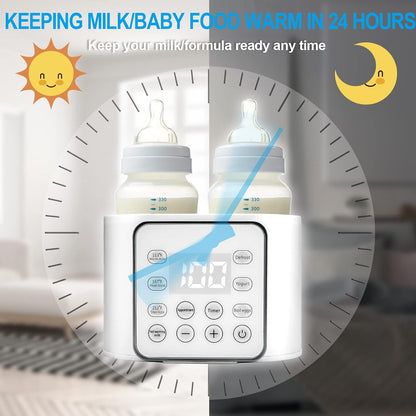 Baby Bottle Warmer 9-in-1 Multifuntion Breast Milk Warmer, Fast Baby Food Heater and Defrost Warmer with Timer for Twins, LCD Display Accurate Temperature Adjustment, 24H Constant Mode