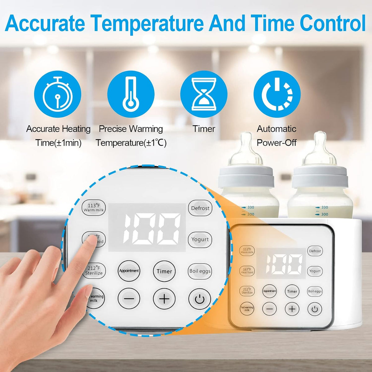 Baby Bottle Warmer 9-in-1 Multifuntion Breast Milk Warmer, Fast Baby Food Heater and Defrost Warmer with Timer for Twins, LCD Display Accurate Temperature Adjustment, 24H Constant Mode