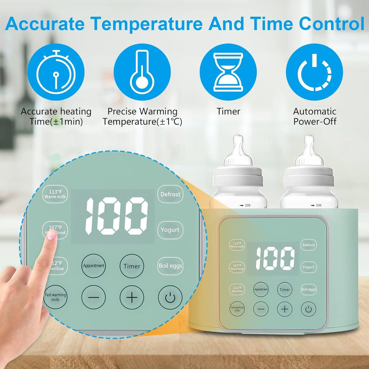Baby Bottle Warmer 9-in-1 Multifuntion Breast Milk Warmer, Fast Baby Food Heater and Defrost Warmer with Timer for Twins, LCD Display Accurate Temperature Adjustment, 24H Constant Mode