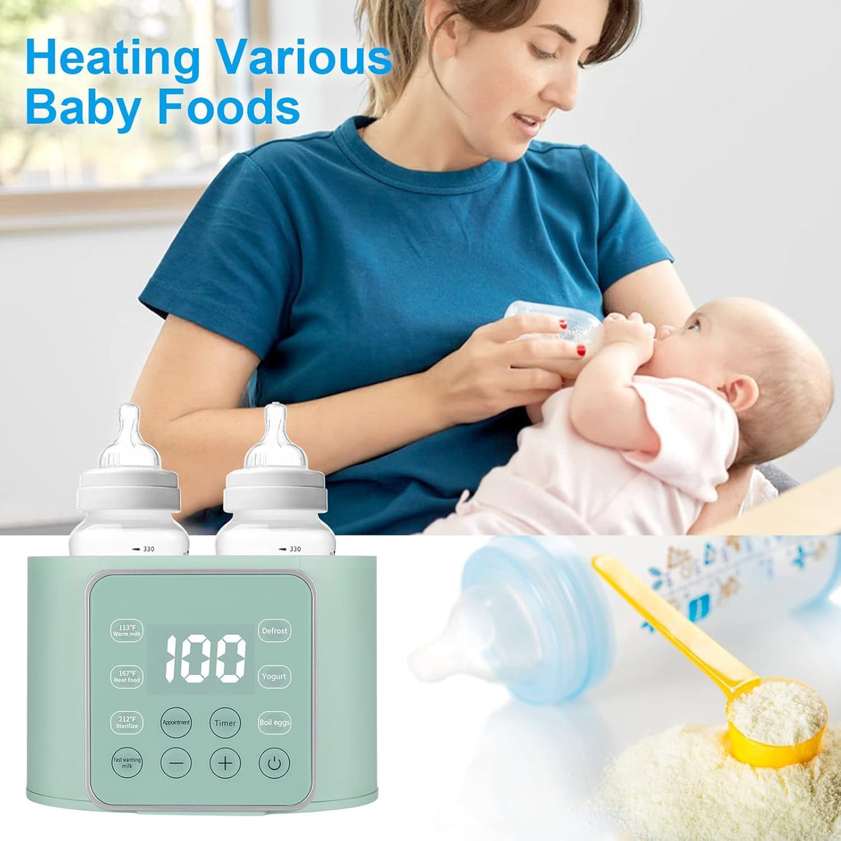 Baby Bottle Warmer 9-in-1 Multifuntion Breast Milk Warmer, Fast Baby Food Heater and Defrost Warmer with Timer for Twins, LCD Display Accurate Temperature Adjustment, 24H Constant Mode