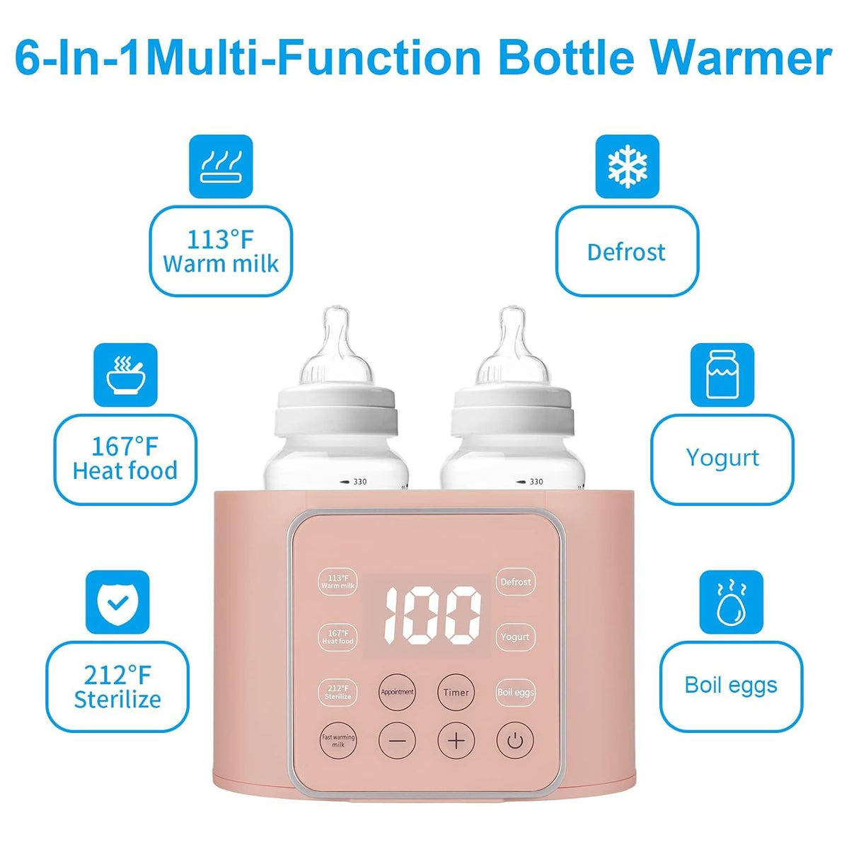 Baby Bottle Warmer 9-in-1 Multifuntion Breast Milk Warmer, Fast Baby Food Heater and Defrost Warmer with Timer for Twins, LCD Display Accurate Temperature Adjustment, 24H Constant Mode