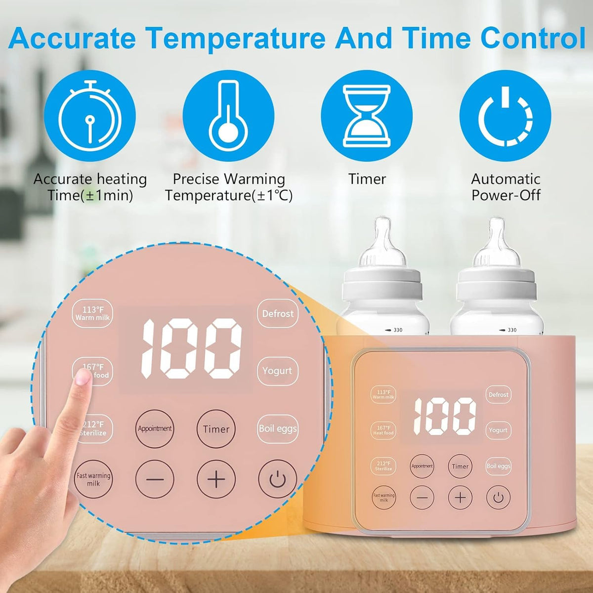 Baby Bottle Warmer 9-in-1 Multifuntion Breast Milk Warmer, Fast Baby Food Heater and Defrost Warmer with Timer for Twins, LCD Display Accurate Temperature Adjustment, 24H Constant Mode