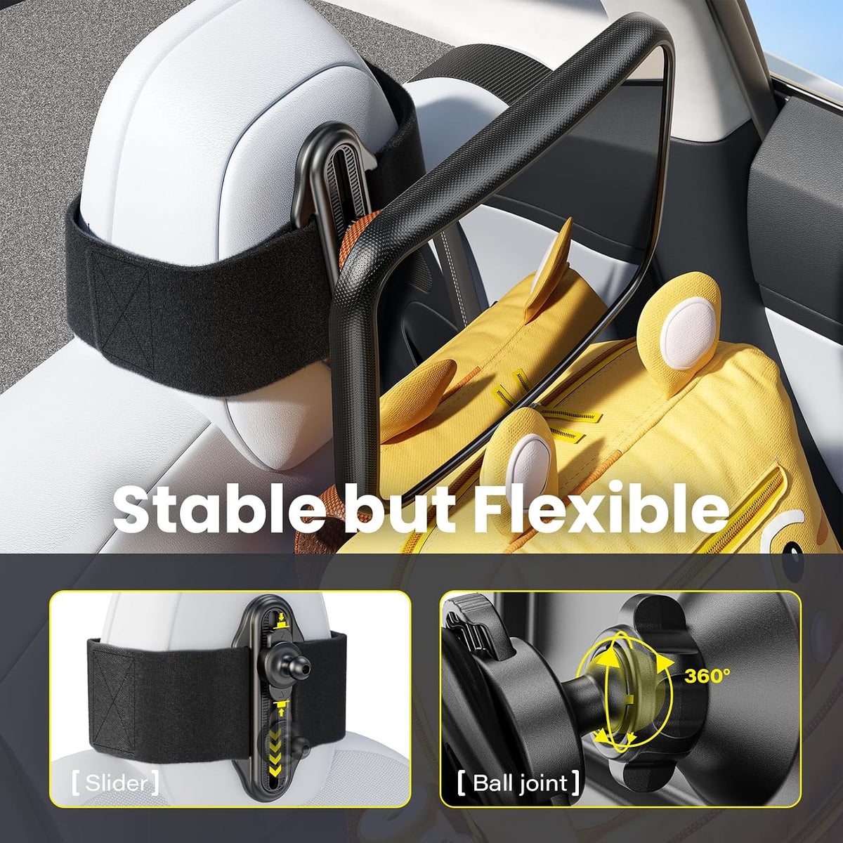 Baby Car Mirror Rear Facing for Fixed Headrest, Fits Tesla