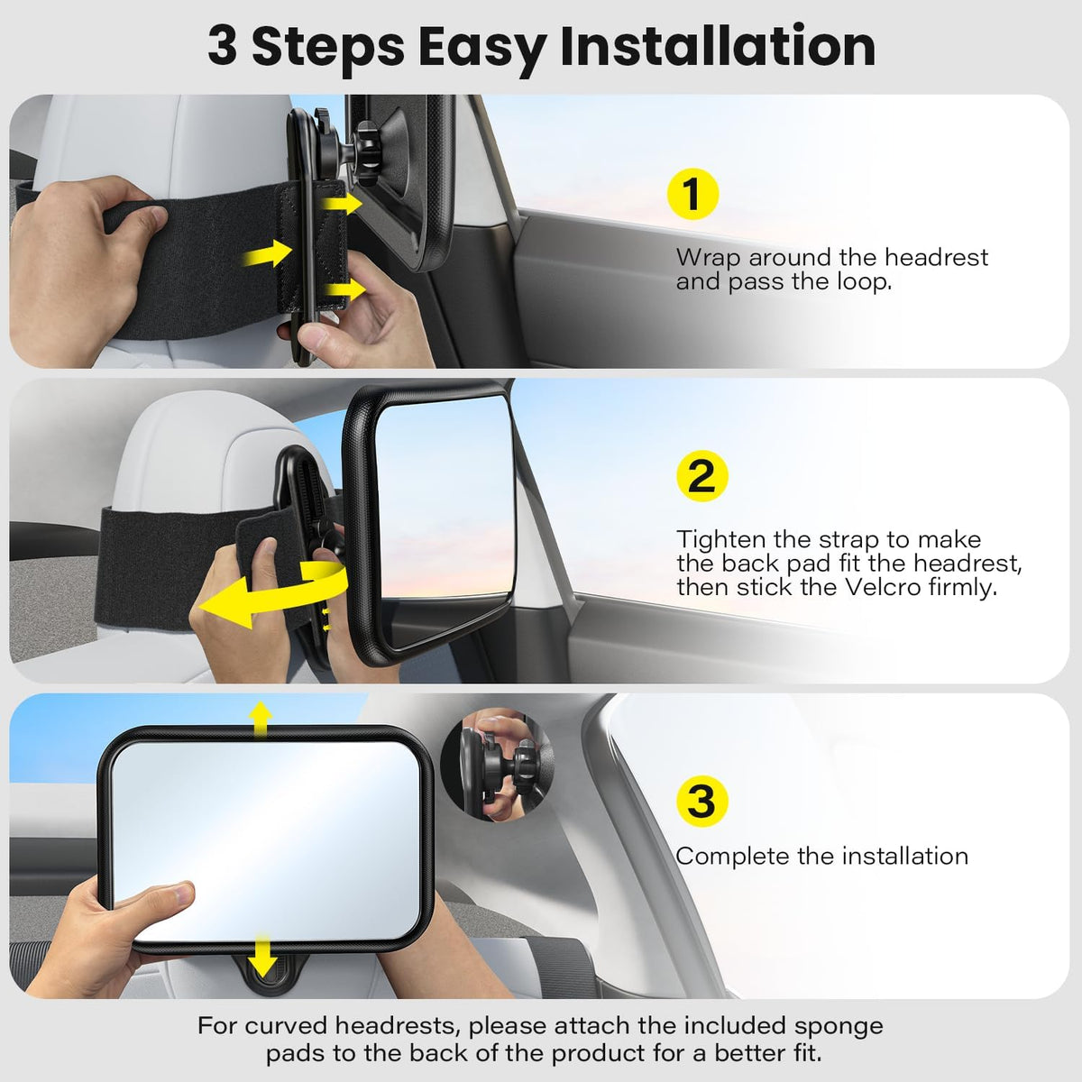 Baby Car Mirror Rear Facing for Fixed Headrest, Fits Tesla