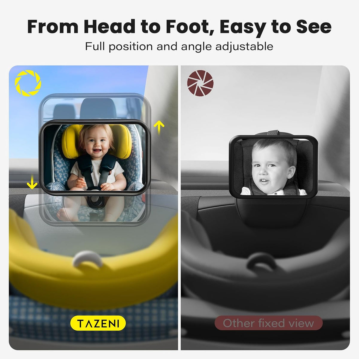Baby Car Mirror Rear Facing for Fixed Headrest, Fits Tesla