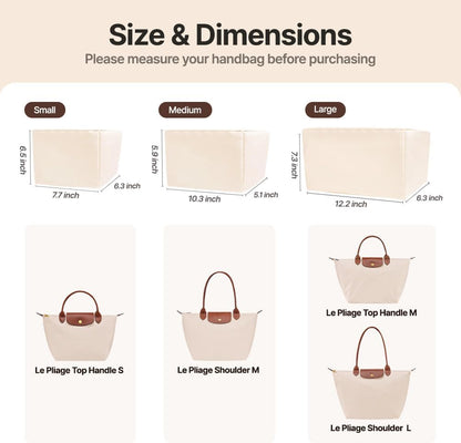 Waterproof Premium Nylon Purse Organizer Insert for Longchamp Le Pliage Tote Bag (Black, Large)