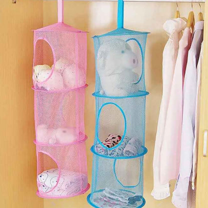 2 Pcs Toy Storage Hanging Mesh 3 Compartment Organizer Net Stuffed Animal Hammock Foldable Organizing Baskets Clothes Hanger Organizer Bag for Room Bathroom Closet Green