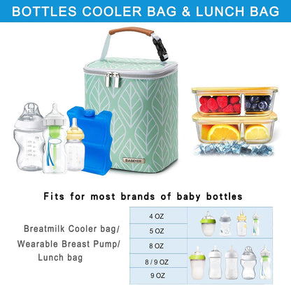 Breast Milk Cooler Bag with Ice Pack Fits 4 Baby Bottles Up to 9 Ounce, Baby Bottle Bag for Nursing Mom Daycare-Grey