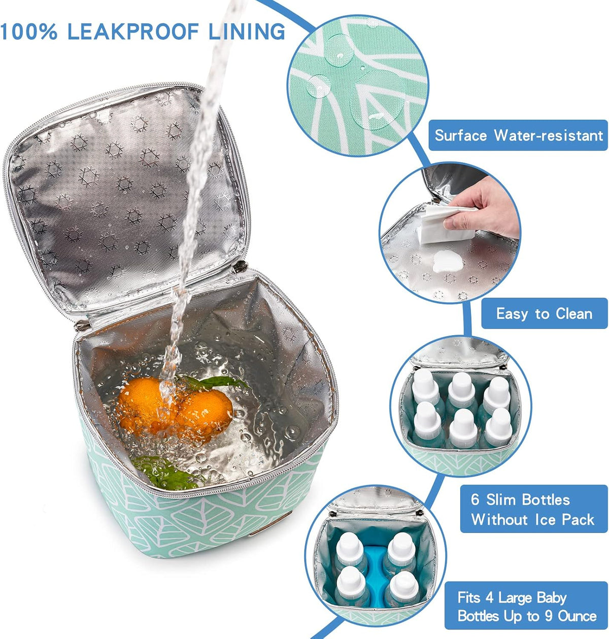 Breast Milk Cooler Bag with Ice Pack Fits 4 Baby Bottles Up to 9 Ounce, Baby Bottle Bag for Nursing Mom Daycare-Grey