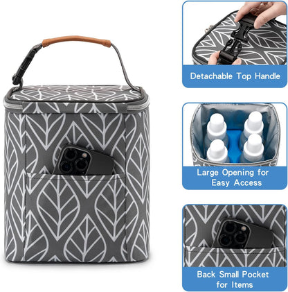 Breast Milk Cooler Bag with Ice Pack Fits 4 Baby Bottles Up to 9 Ounce, Baby Bottle Bag for Nursing Mom Daycare-Grey