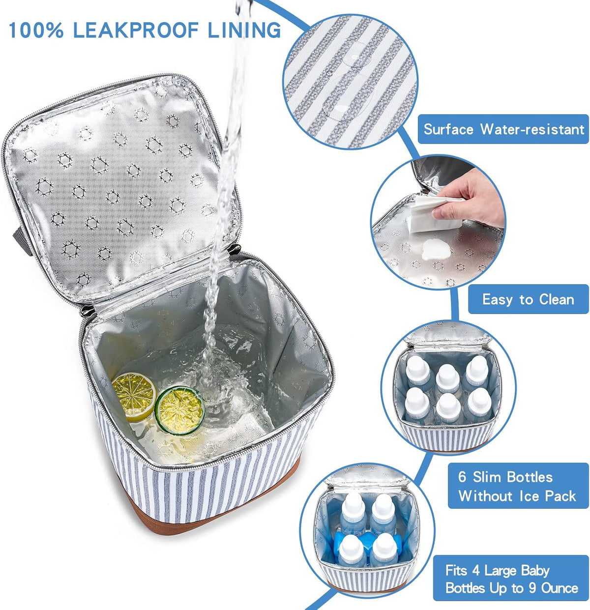 Breast Milk Cooler Bag with Ice Pack Fits 4 Baby Bottles Up to 9 Ounce, Baby Bottle Bag for Nursing Mom Daycare-Grey