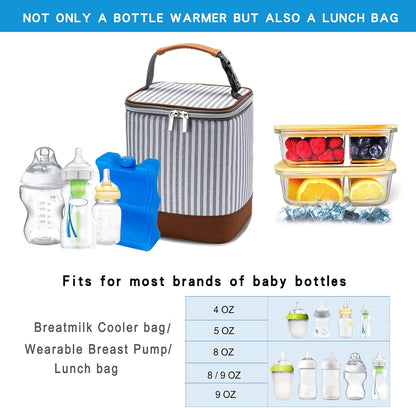 Breast Milk Cooler Bag with Ice Pack Fits 4 Baby Bottles Up to 9 Ounce, Baby Bottle Bag for Nursing Mom Daycare-Grey