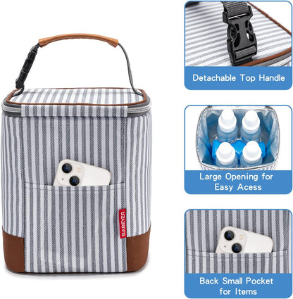 Breast Milk Cooler Bag with Ice Pack Fits 4 Baby Bottles Up to 9 Ounce, Baby Bottle Bag for Nursing Mom Daycare-Grey