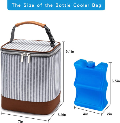 Breast Milk Cooler Bag with Ice Pack Fits 4 Baby Bottles Up to 9 Ounce, Baby Bottle Bag for Nursing Mom Daycare-Grey