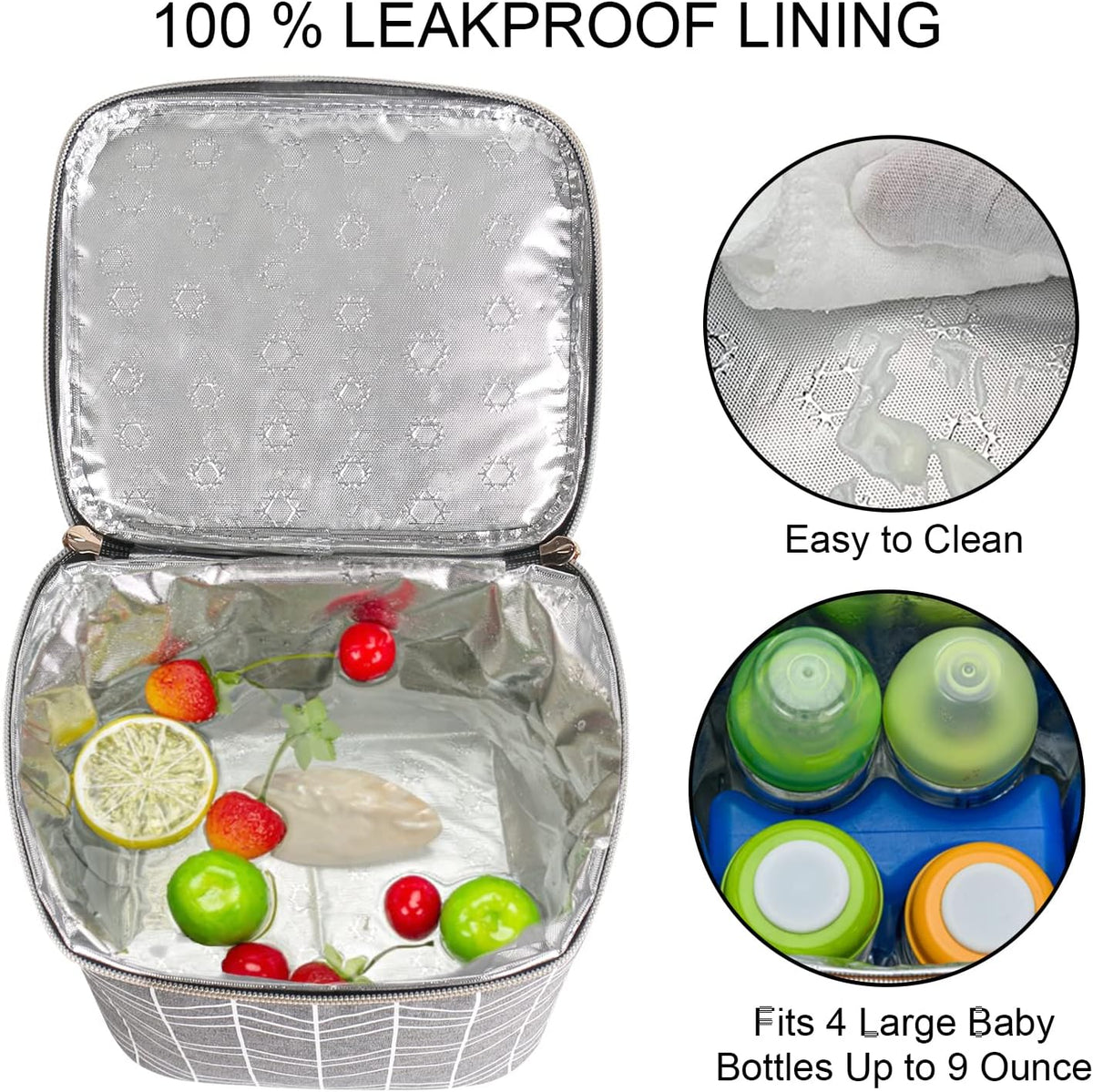 Breast Milk Cooler Bag with Ice Pack Fits 4 Baby Bottles Up to 9 Ounce, Baby Bottle Bag for Nursing Mom Daycare-Grey