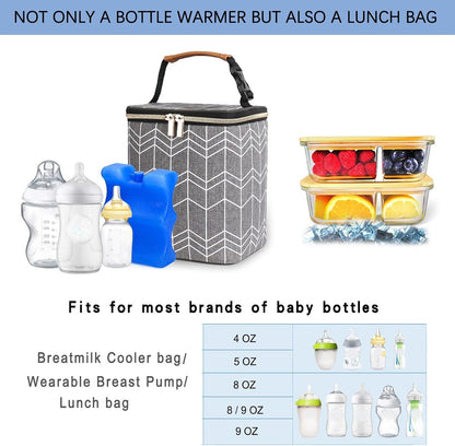Breast Milk Cooler Bag with Ice Pack Fits 4 Baby Bottles Up to 9 Ounce, Baby Bottle Bag for Nursing Mom Daycare-Grey