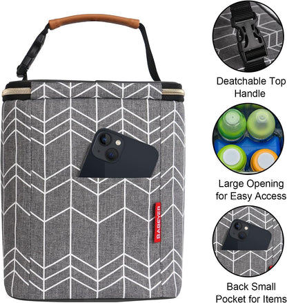Breast Milk Cooler Bag with Ice Pack Fits 4 Baby Bottles Up to 9 Ounce, Baby Bottle Bag for Nursing Mom Daycare-Grey