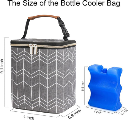 Breast Milk Cooler Bag with Ice Pack Fits 4 Baby Bottles Up to 9 Ounce, Baby Bottle Bag for Nursing Mom Daycare-Grey