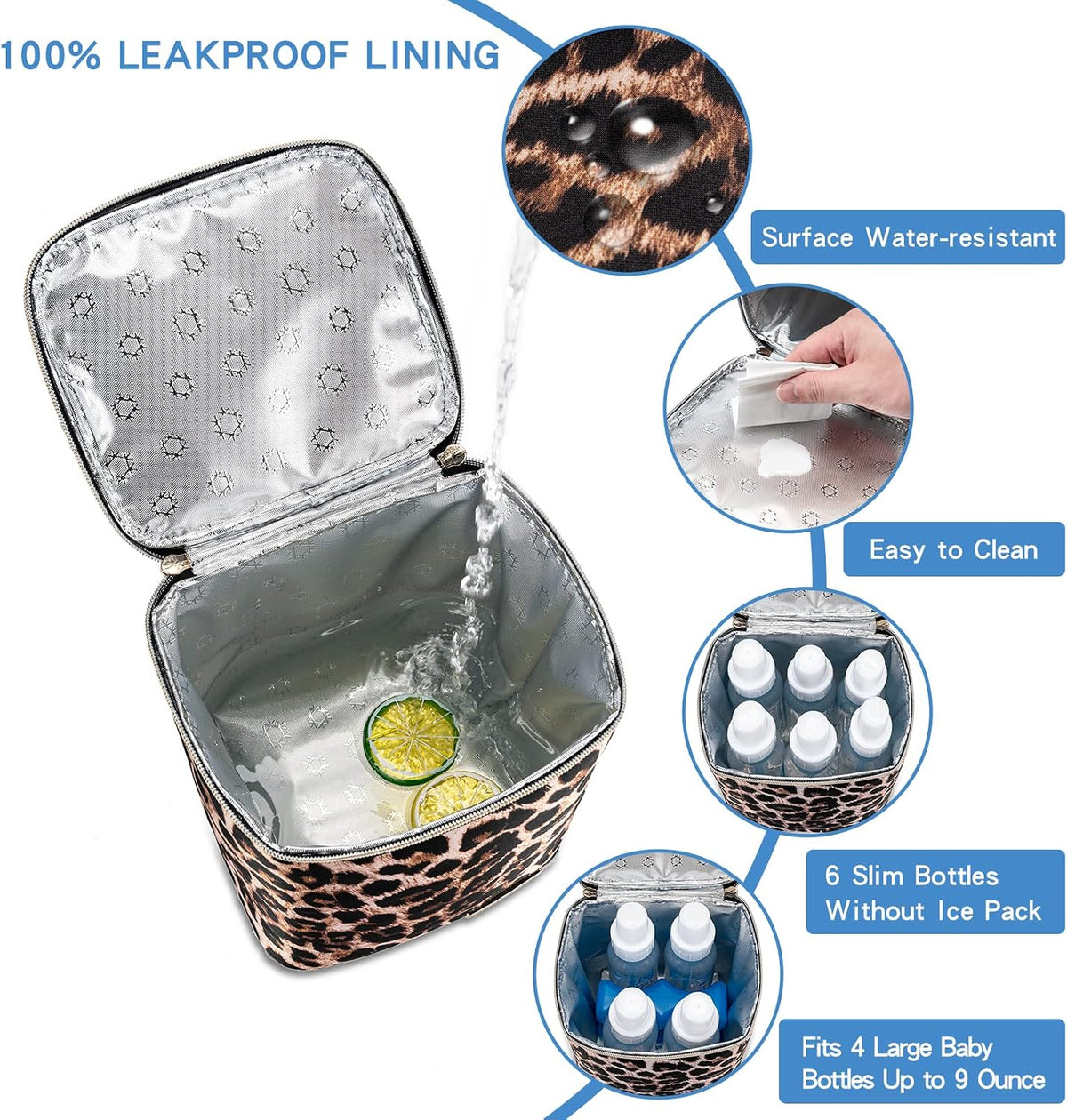 Breast Milk Cooler Bag with Ice Pack Fits 4 Baby Bottles Up to 9 Ounce, Baby Bottle Bag for Nursing Mom Daycare-Grey