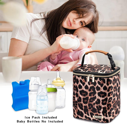 Breast Milk Cooler Bag with Ice Pack Fits 4 Baby Bottles Up to 9 Ounce, Baby Bottle Bag for Nursing Mom Daycare-Grey