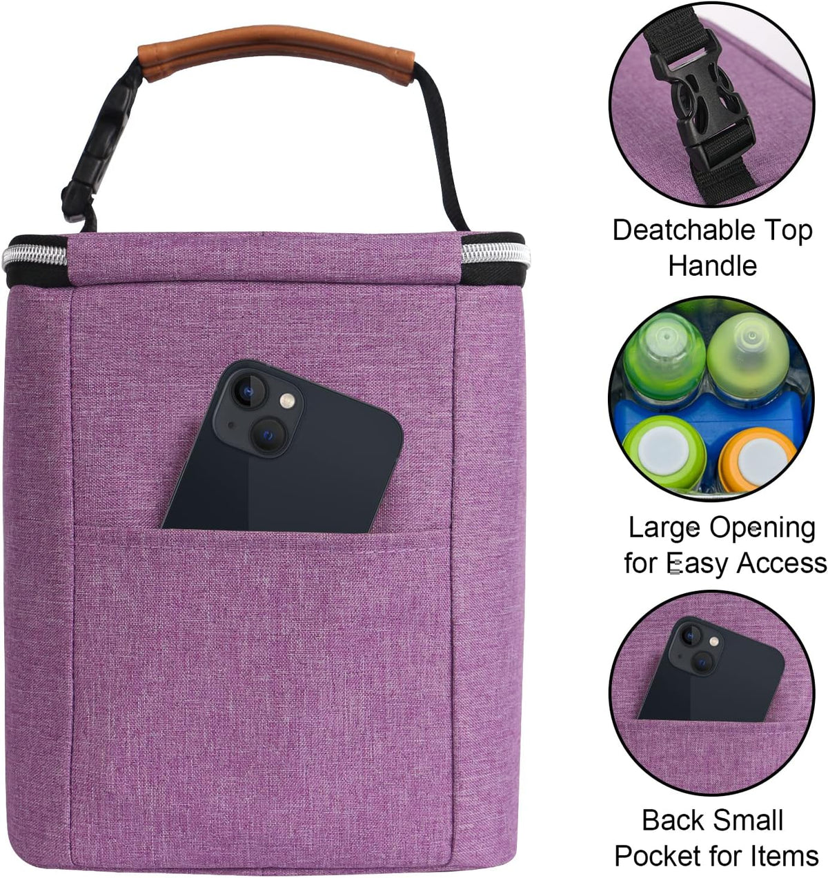 Breast Milk Cooler Bag with Ice Pack Fits 4 Baby Bottles Up to 9 Ounce, Baby Bottle Bag for Nursing Mom Daycare-Grey