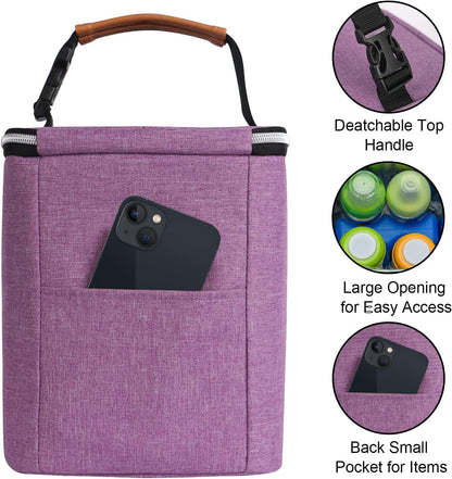Breast Milk Cooler Bag with Ice Pack Fits 4 Baby Bottles Up to 9 Ounce, Baby Bottle Bag for Nursing Mom Daycare-Grey