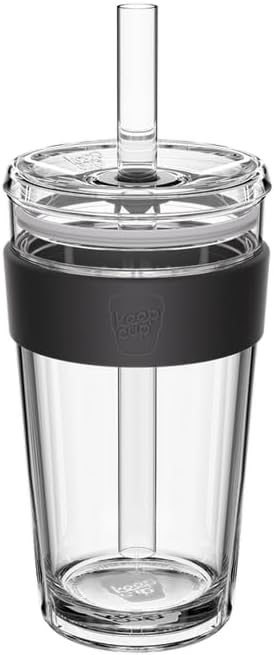 Cold Cup - Clear Plastic, Reusable Ice Coffee Tumbler with Lid and Straw - Tall 12oz (340ml)