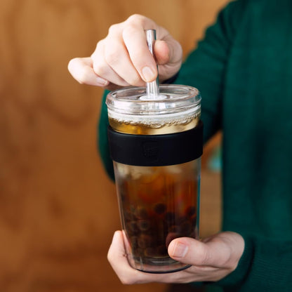 Cold Cup - Clear Plastic, Reusable Ice Coffee Tumbler with Lid and Straw - Tall 12oz (340ml)