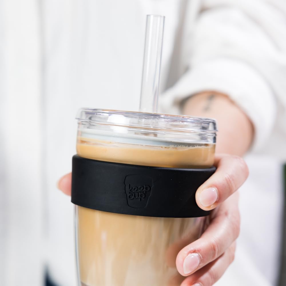 Cold Cup - Clear Plastic, Reusable Ice Coffee Tumbler with Lid and Straw - Tall 12oz (340ml)