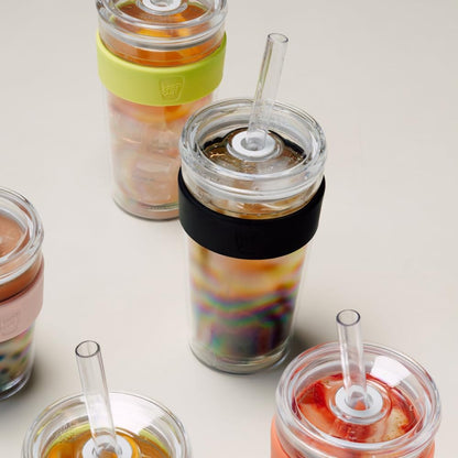 Cold Cup - Clear Plastic, Reusable Ice Coffee Tumbler with Lid and Straw - Tall 12oz (340ml)