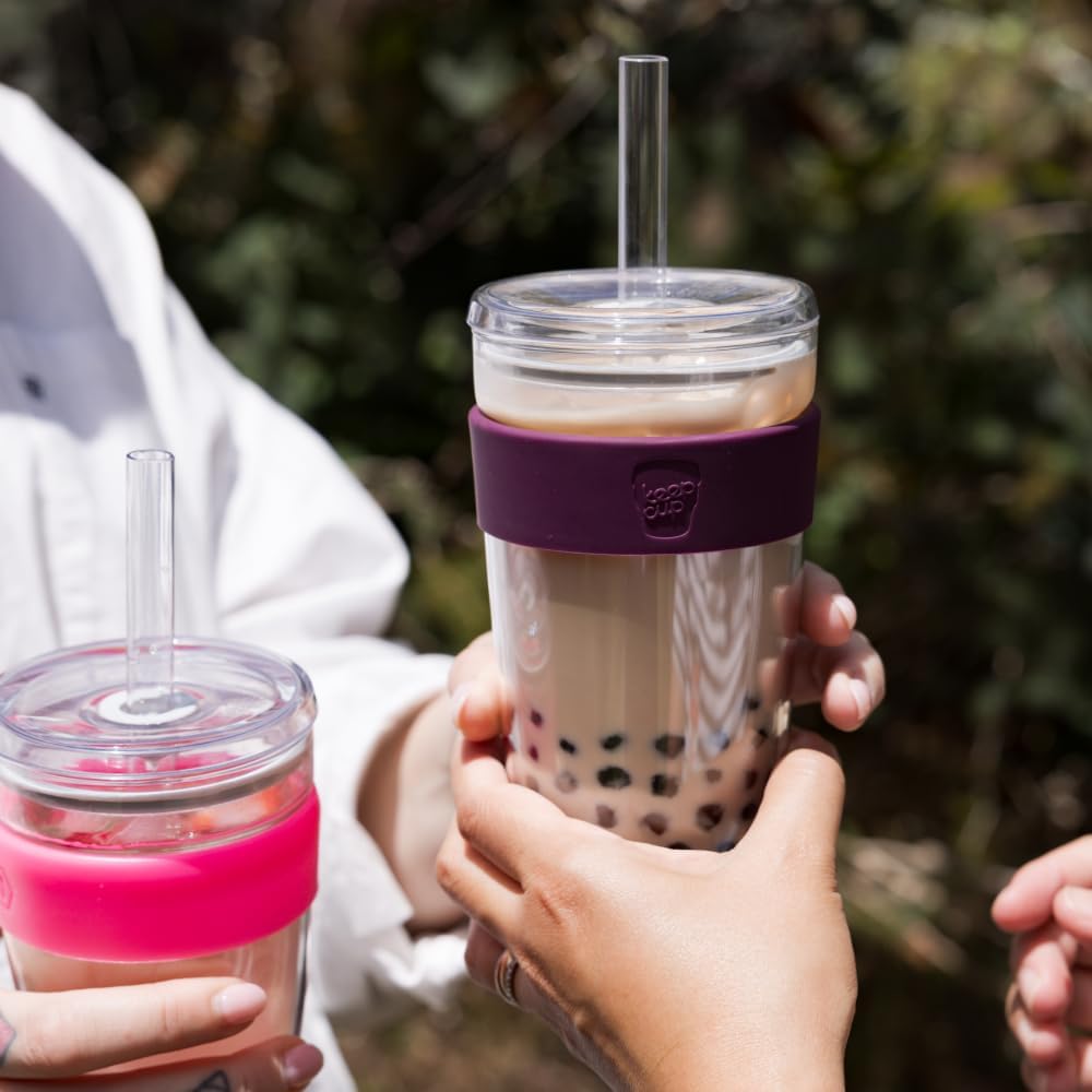 Cold Cup - Clear Plastic, Reusable Ice Coffee Tumbler with Lid and Straw - Tall 12oz (340ml)