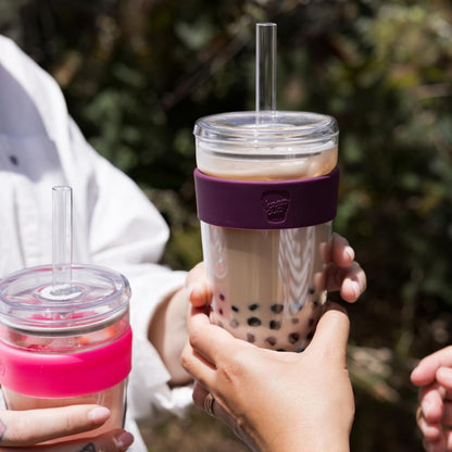 Cold Cup - Clear Plastic, Reusable Ice Coffee Tumbler with Lid and Straw - Tall 12oz (340ml)