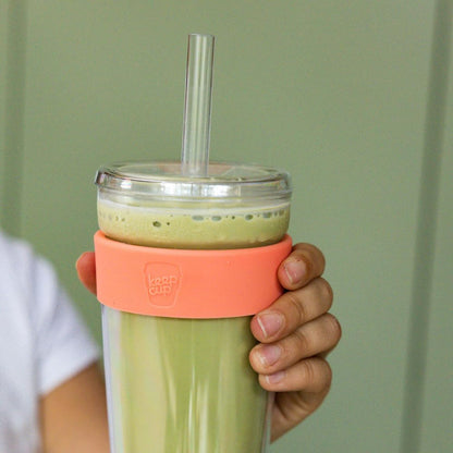 Cold Cup - Clear Plastic, Reusable Ice Coffee Tumbler with Lid and Straw - Tall 12oz (340ml)