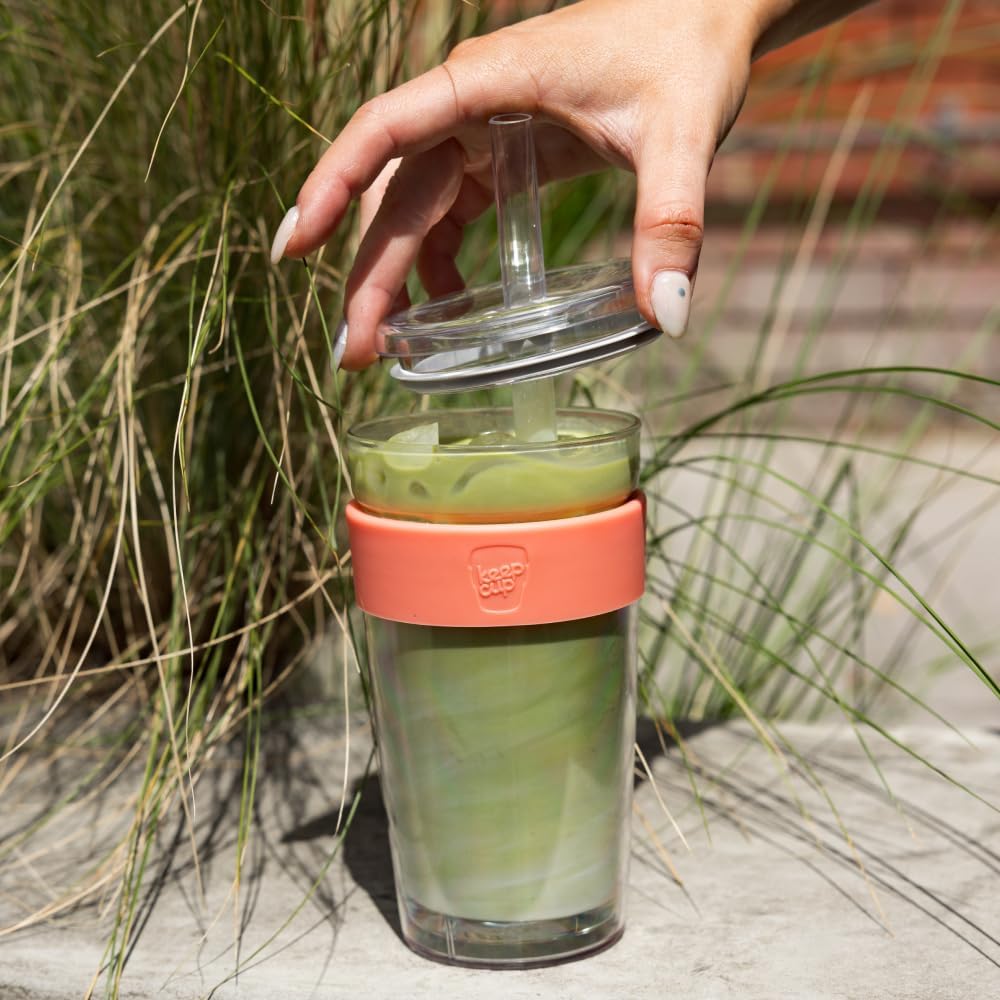Cold Cup - Clear Plastic, Reusable Ice Coffee Tumbler with Lid and Straw - Tall 12oz (340ml)