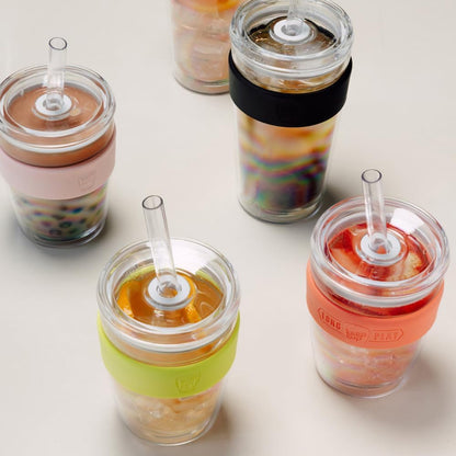 Cold Cup - Clear Plastic, Reusable Ice Coffee Tumbler with Lid and Straw - Tall 12oz (340ml)