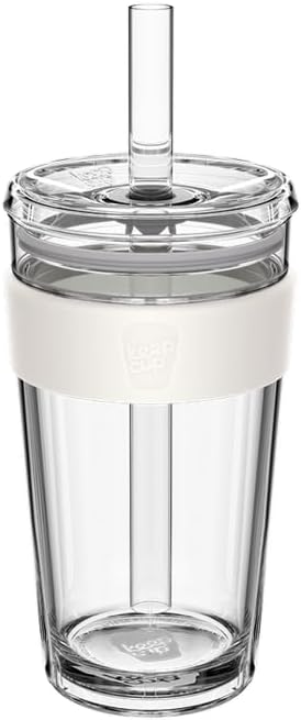 Cold Cup - Clear Plastic, Reusable Ice Coffee Tumbler with Lid and Straw - Tall 12oz (340ml)