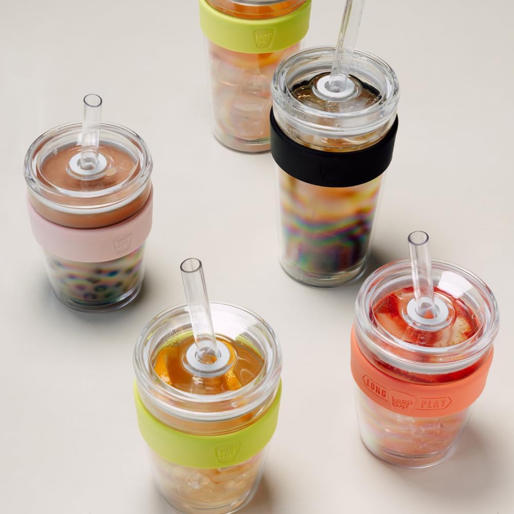 Cold Cup - Clear Plastic, Reusable Ice Coffee Tumbler with Lid and Straw - Tall 12oz (340ml)