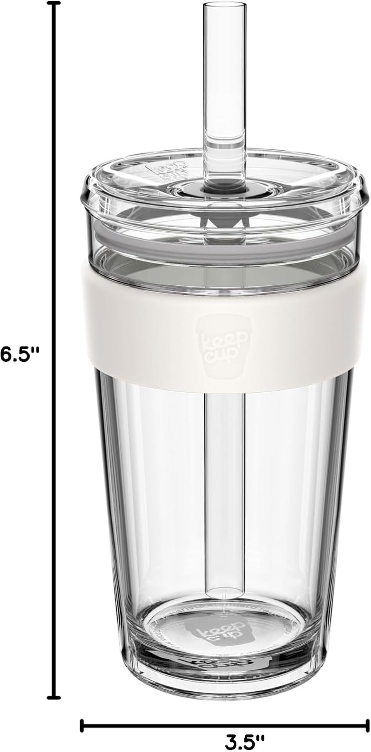 Cold Cup - Clear Plastic, Reusable Ice Coffee Tumbler with Lid and Straw - Tall 12oz (340ml)