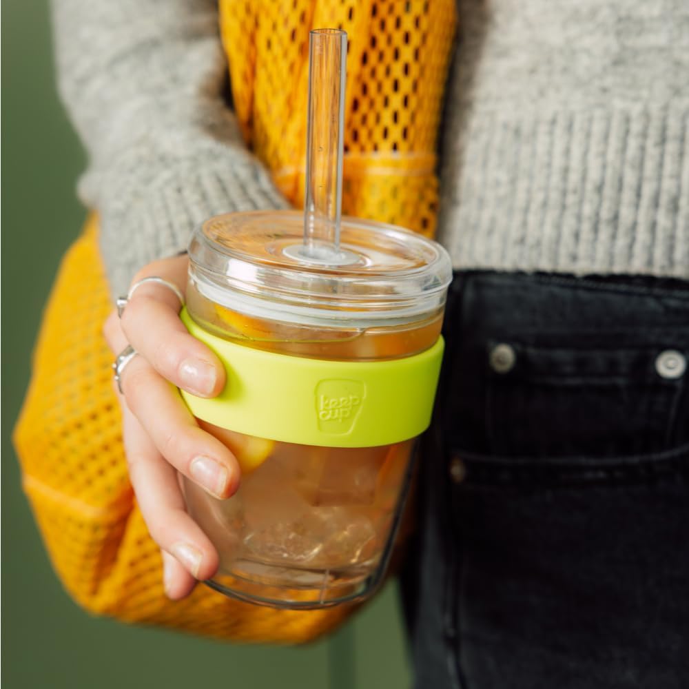 Cold Cup - Clear Plastic, Reusable Ice Coffee Tumbler with Lid and Straw - Tall 12oz (340ml)