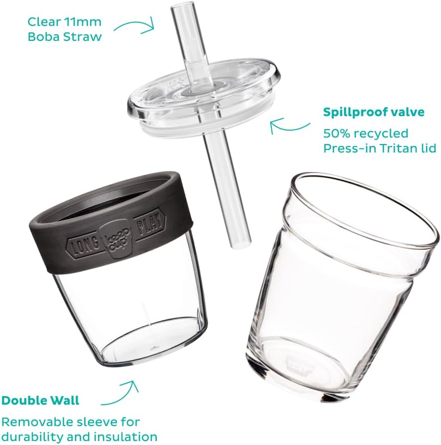 Cold Cup - Clear Plastic, Reusable Ice Coffee Tumbler with Lid and Straw - Tall 12oz (340ml)