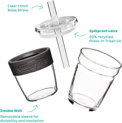 Cold Cup - Clear Plastic, Reusable Ice Coffee Tumbler with Lid and Straw - Tall 12oz (340ml)