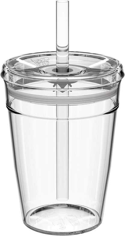 Cold Cup - Clear Plastic, Reusable Ice Coffee Tumbler with Lid and Straw - Tall 12oz (340ml)