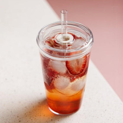 Cold Cup - Clear Plastic, Reusable Ice Coffee Tumbler with Lid and Straw - Tall 12oz (340ml)