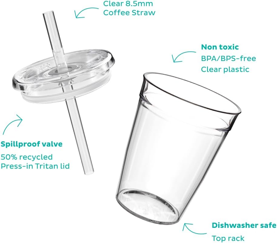 Cold Cup - Clear Plastic, Reusable Ice Coffee Tumbler with Lid and Straw - Tall 12oz (340ml)